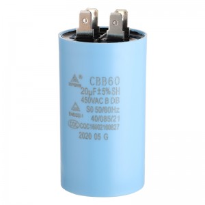 CBB60 capacitor 450V 20uf 40/85/21 B CQC for air conditioner and refrigerator